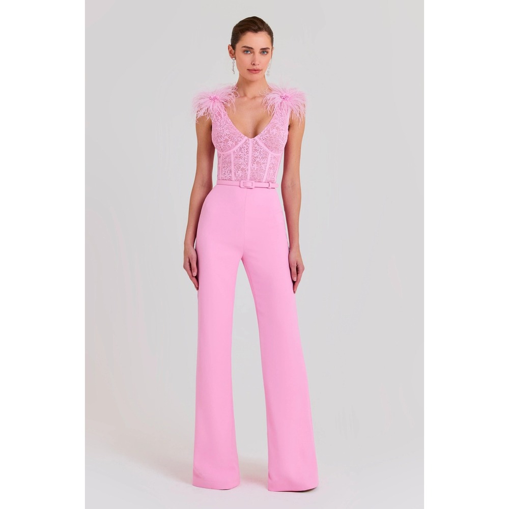 NWT Nadine Merabi Pink Annabelle Sleeveless Lace Jumpsuit - Size 6 - Picture 2 of 14